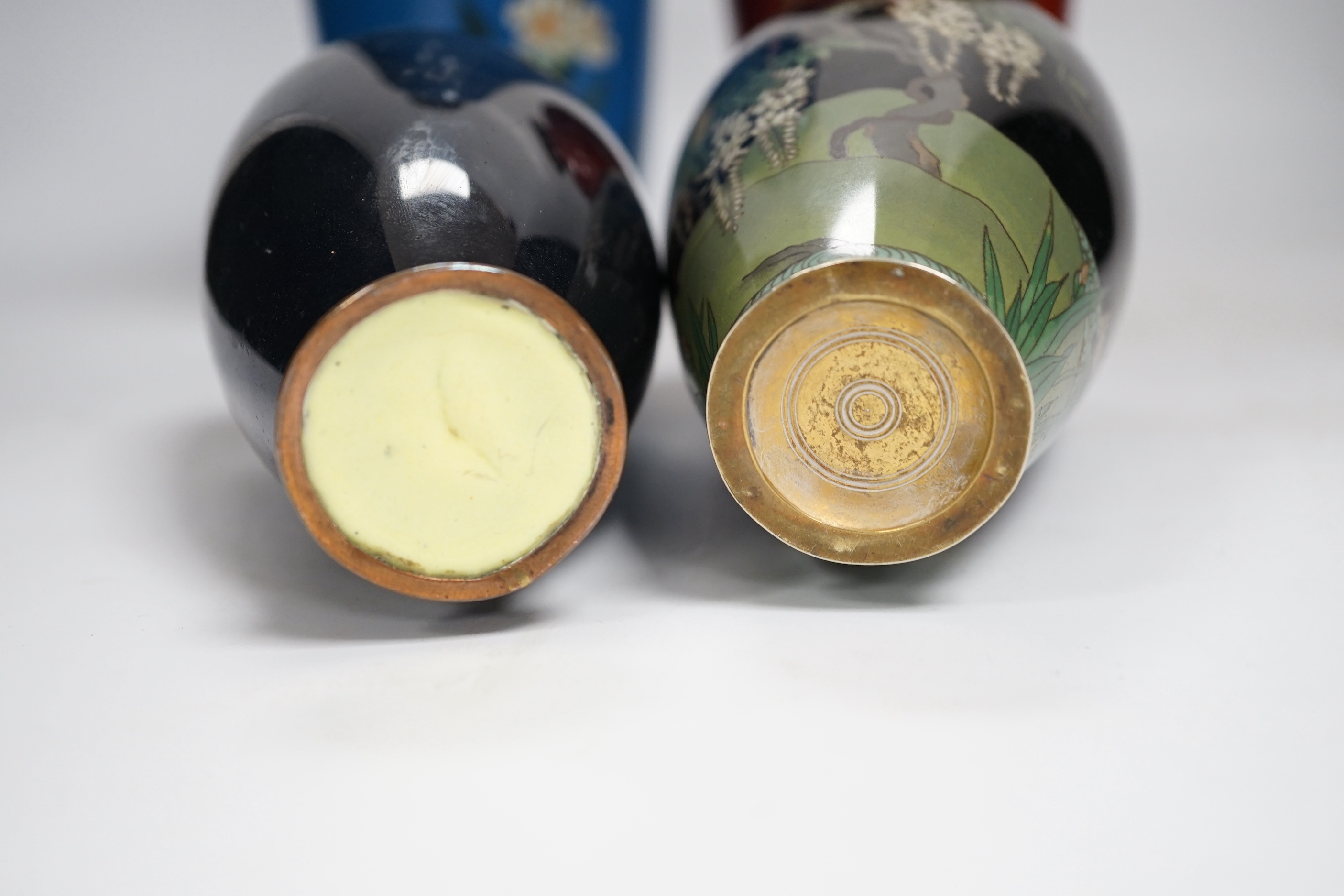 Four Japanese cloisonne enamel vases, tallest 24.5cm